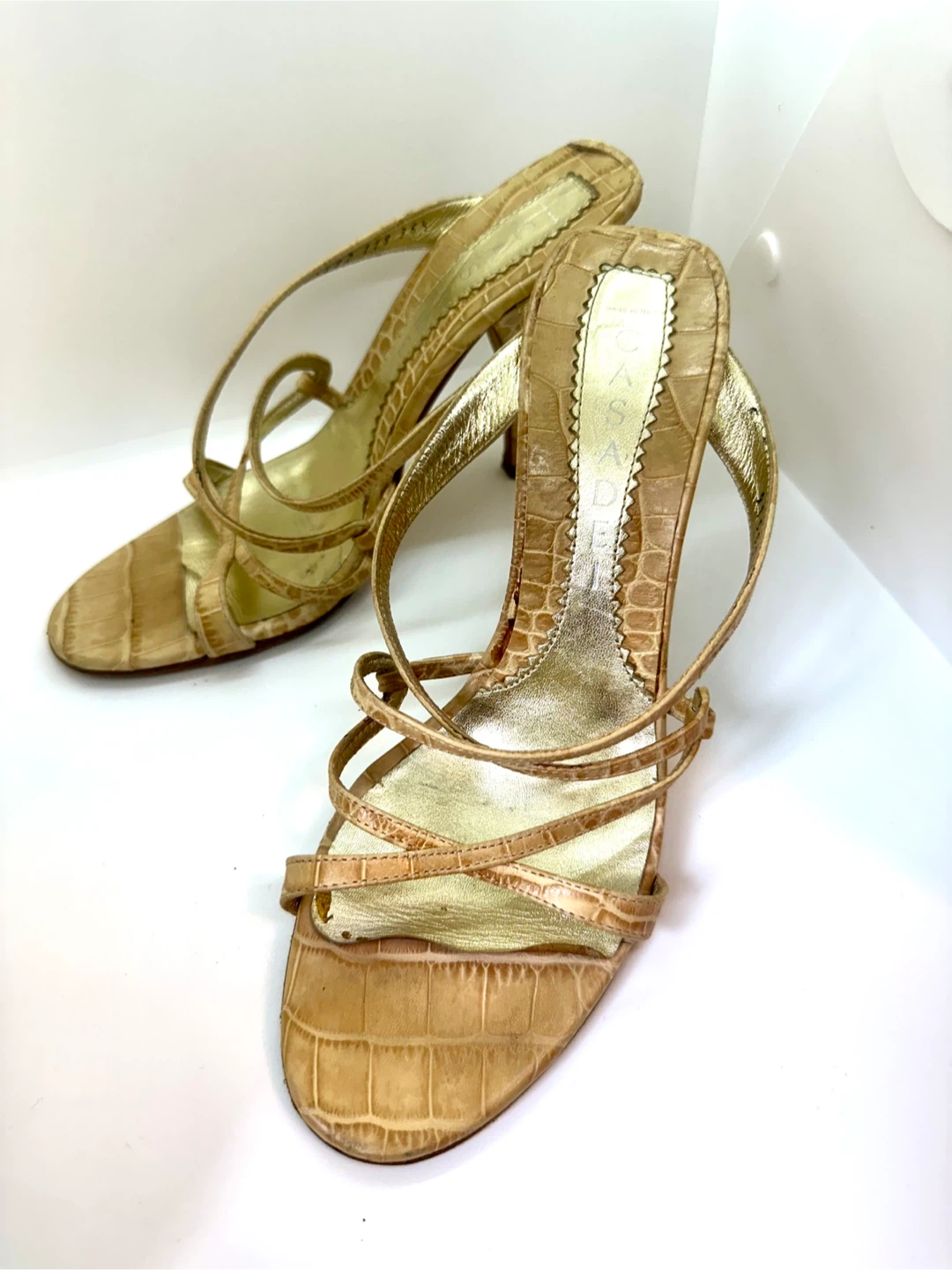 CASADEI Women's Gold Crocodile Embossed Heeled Sandals - photo 2
