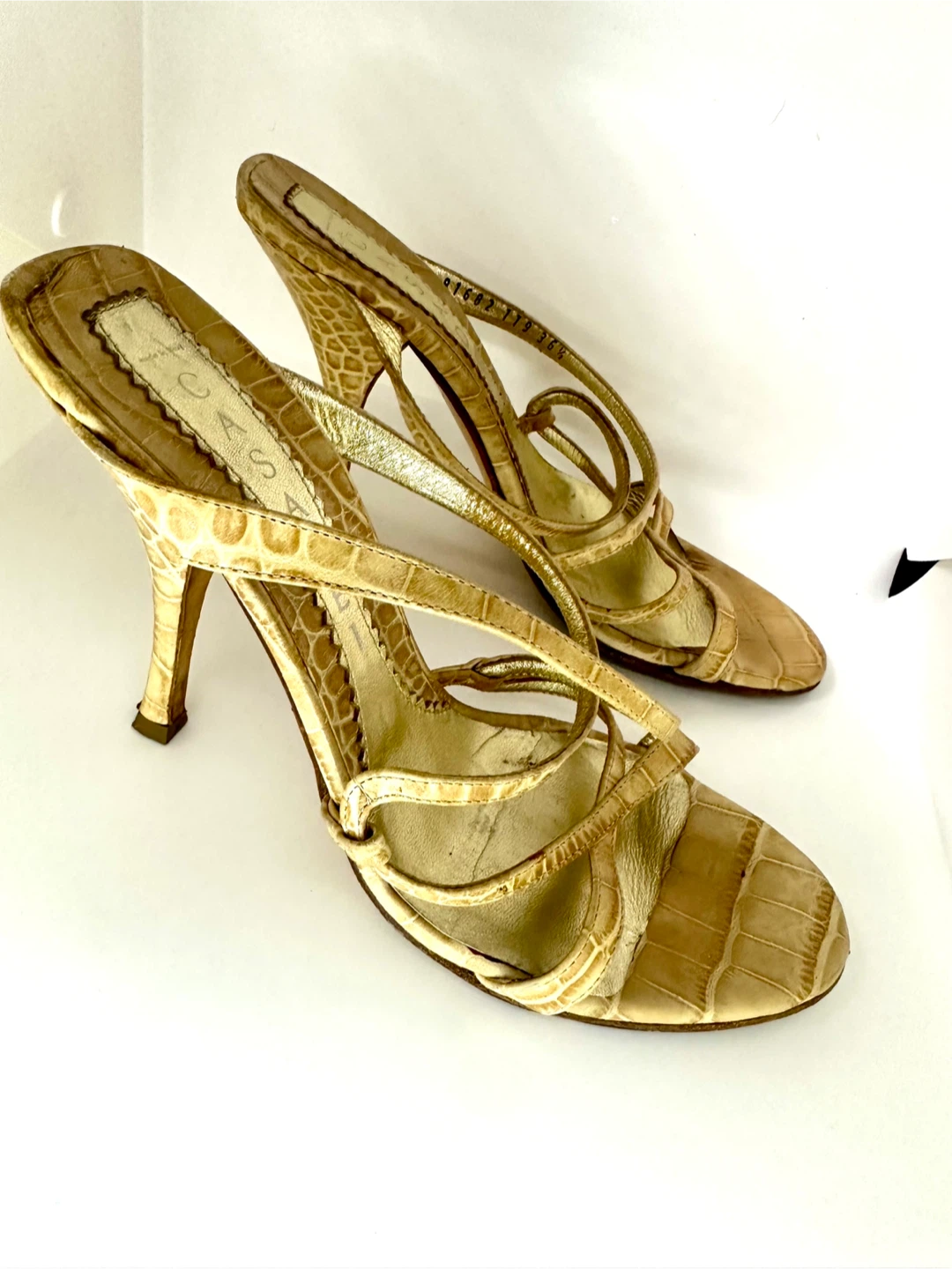 CASADEI Women's Gold Crocodile Embossed Heeled Sandals