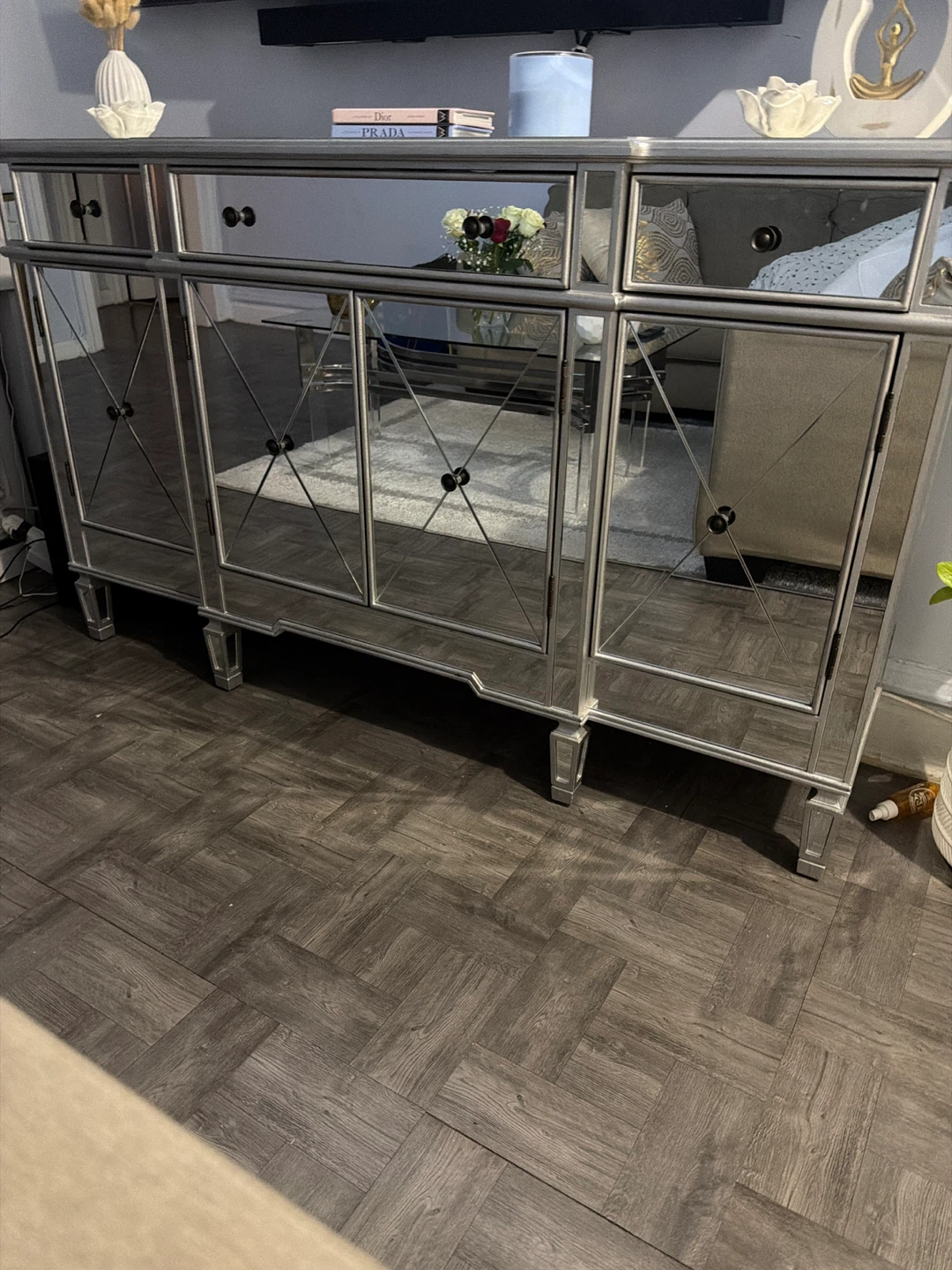 Mirrored Accent Cabinet with 3 Doors and 2 Drawers