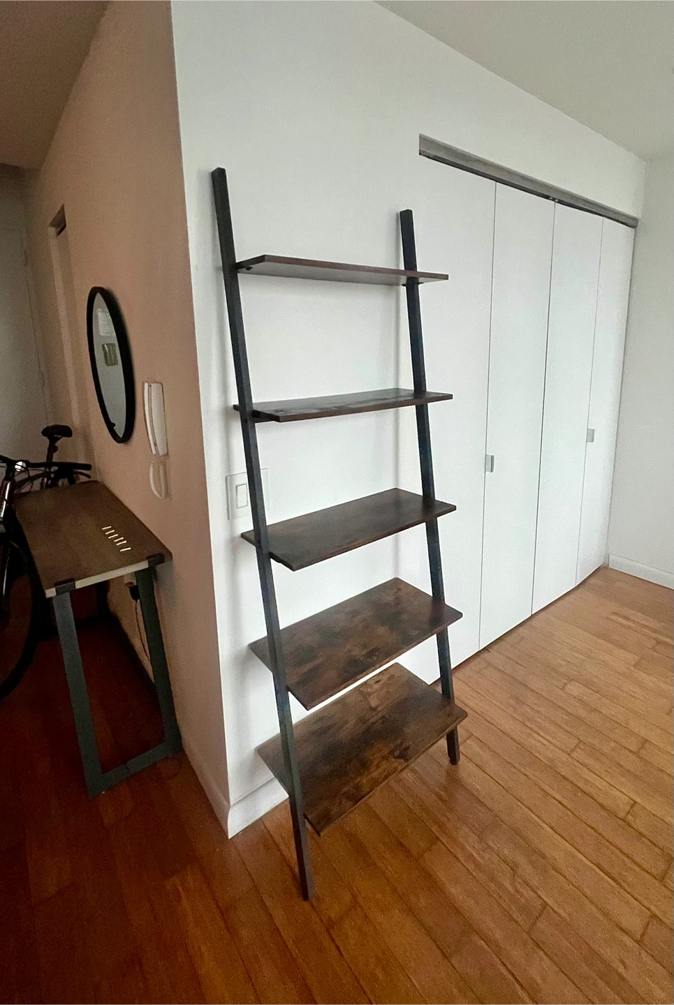 2 x identical leaning bookshelves