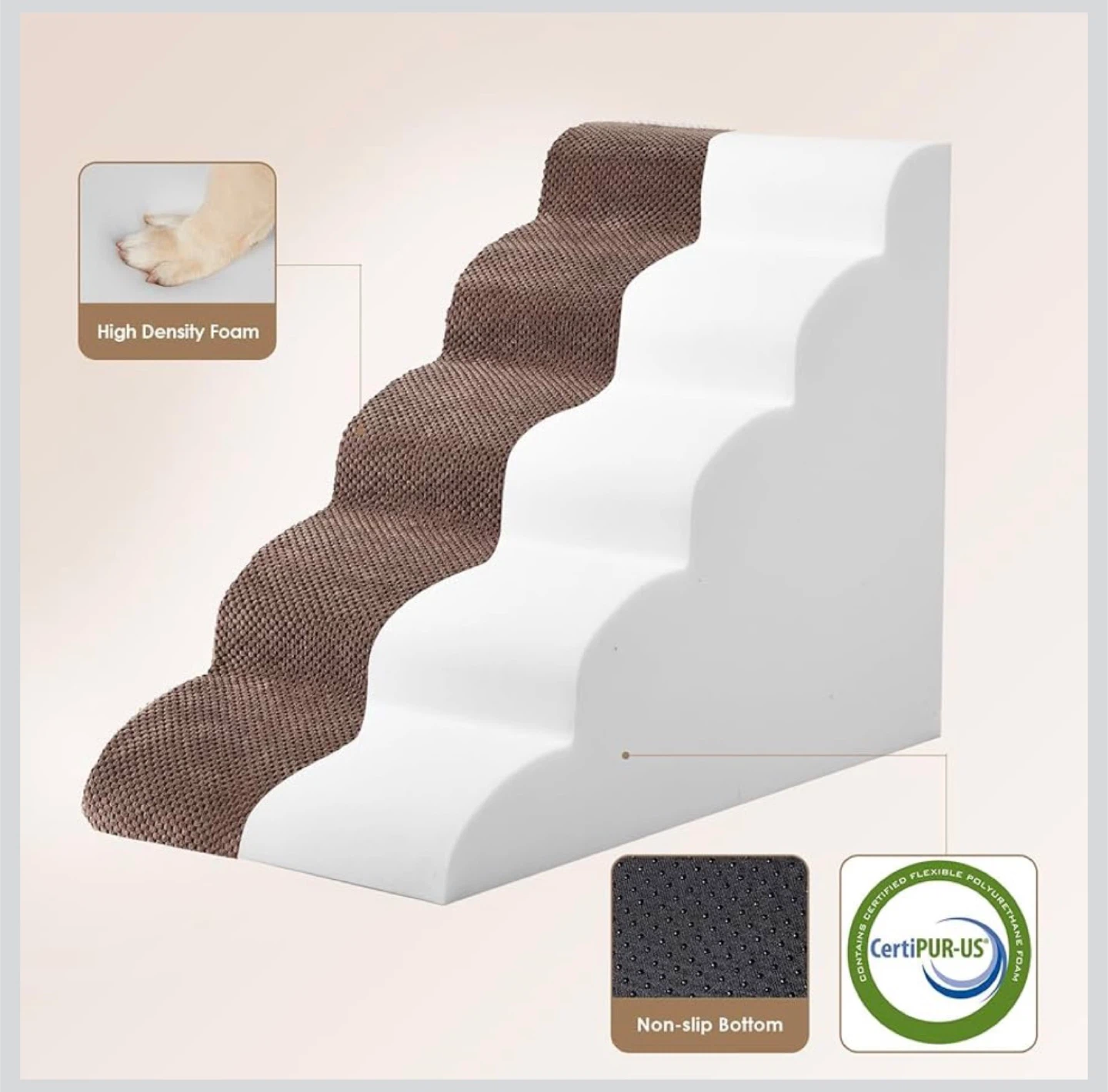 EHEYCIGA Curved Dog Stairs Ramp. 5-Step Dog Steps. Charcoal grey - photo 2