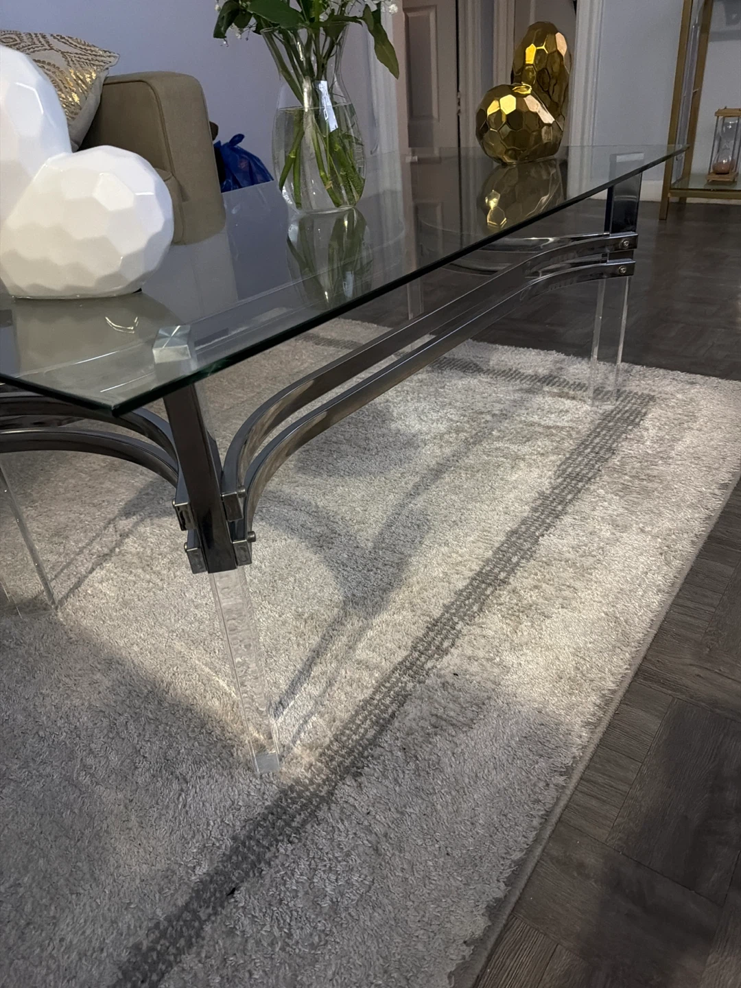Glass Top Coffee Table with Metal and Acrylic Legs