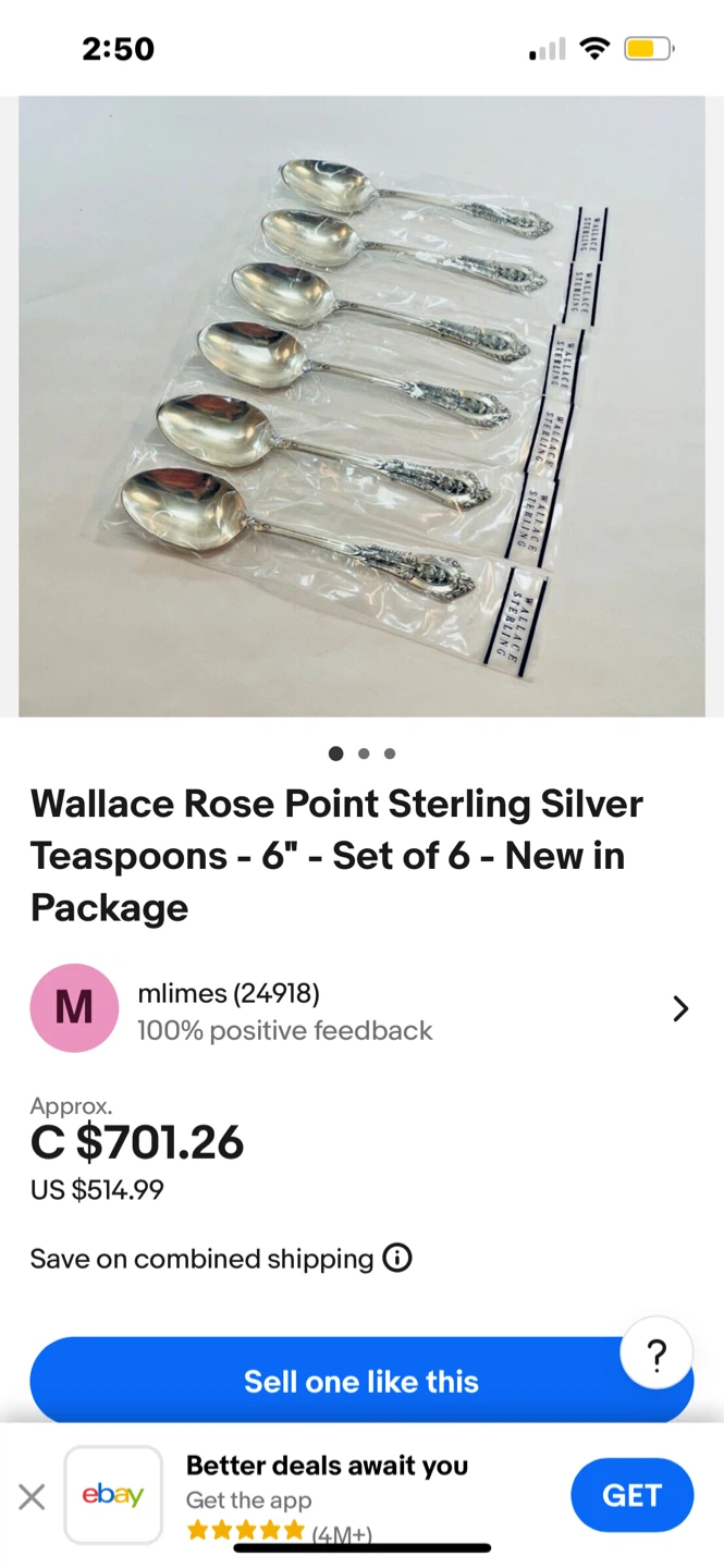 6 Vintage Wallace RosePoint Sterling Silver Teaspoons - photo 4