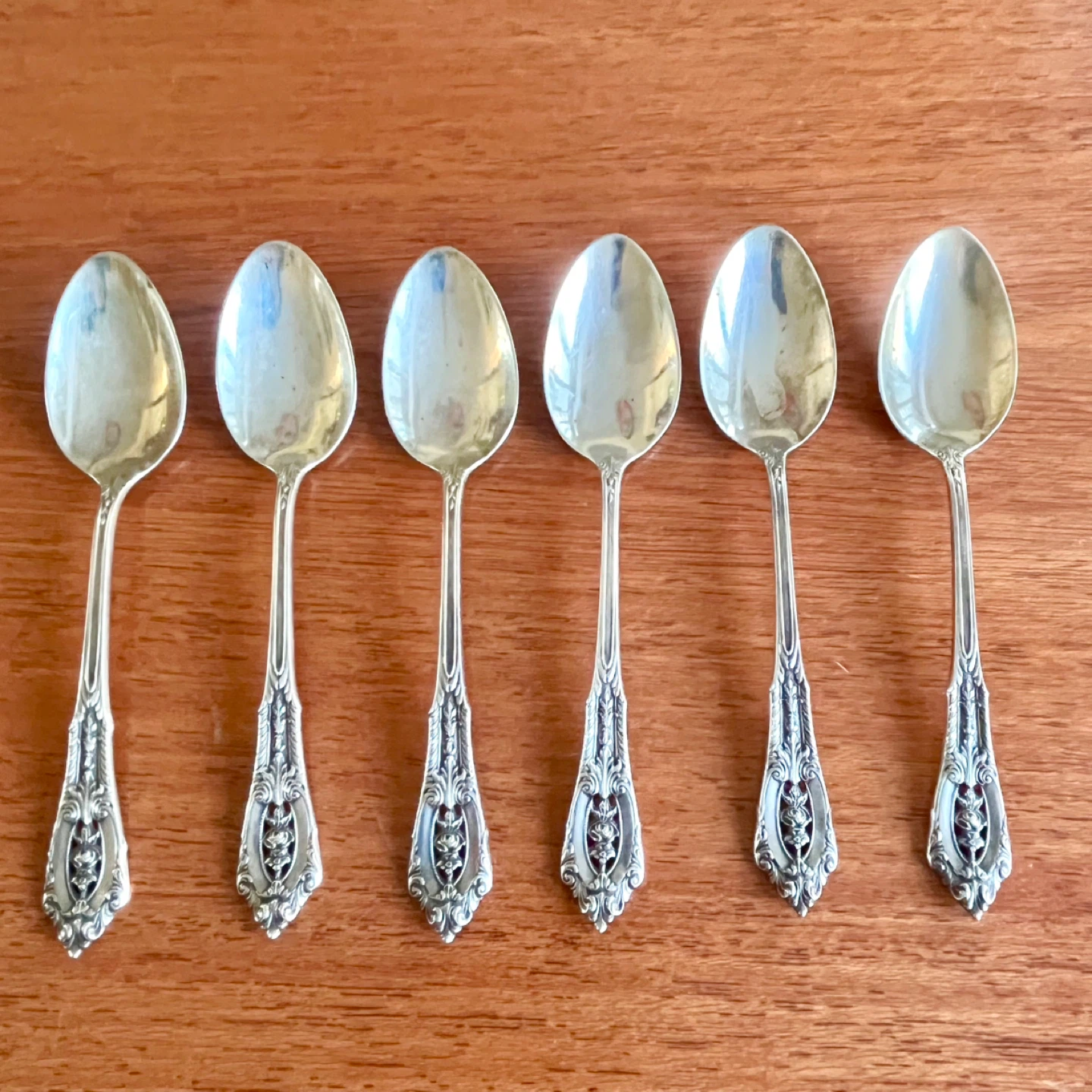 6 Vintage Wallace RosePoint Sterling Silver Teaspoons