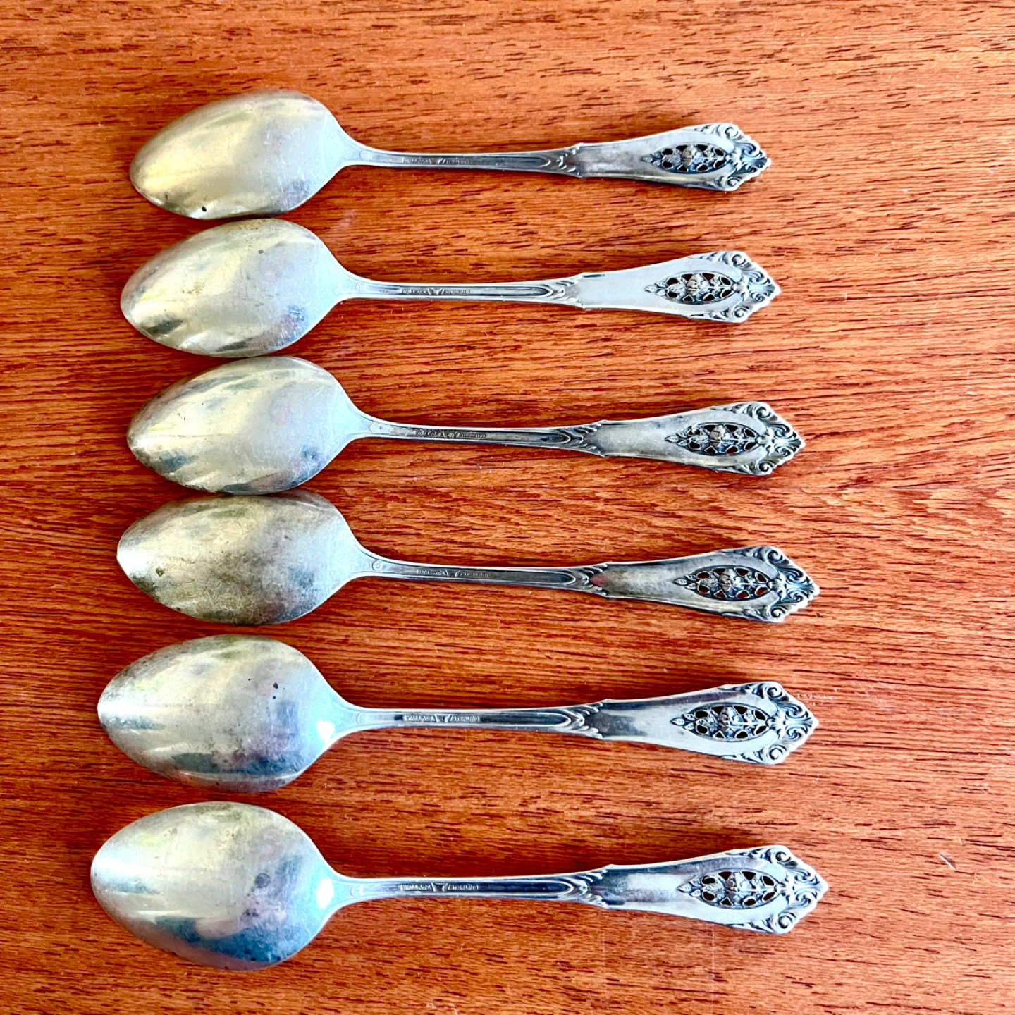 6 Vintage Wallace RosePoint Sterling Silver Teaspoons - photo 2