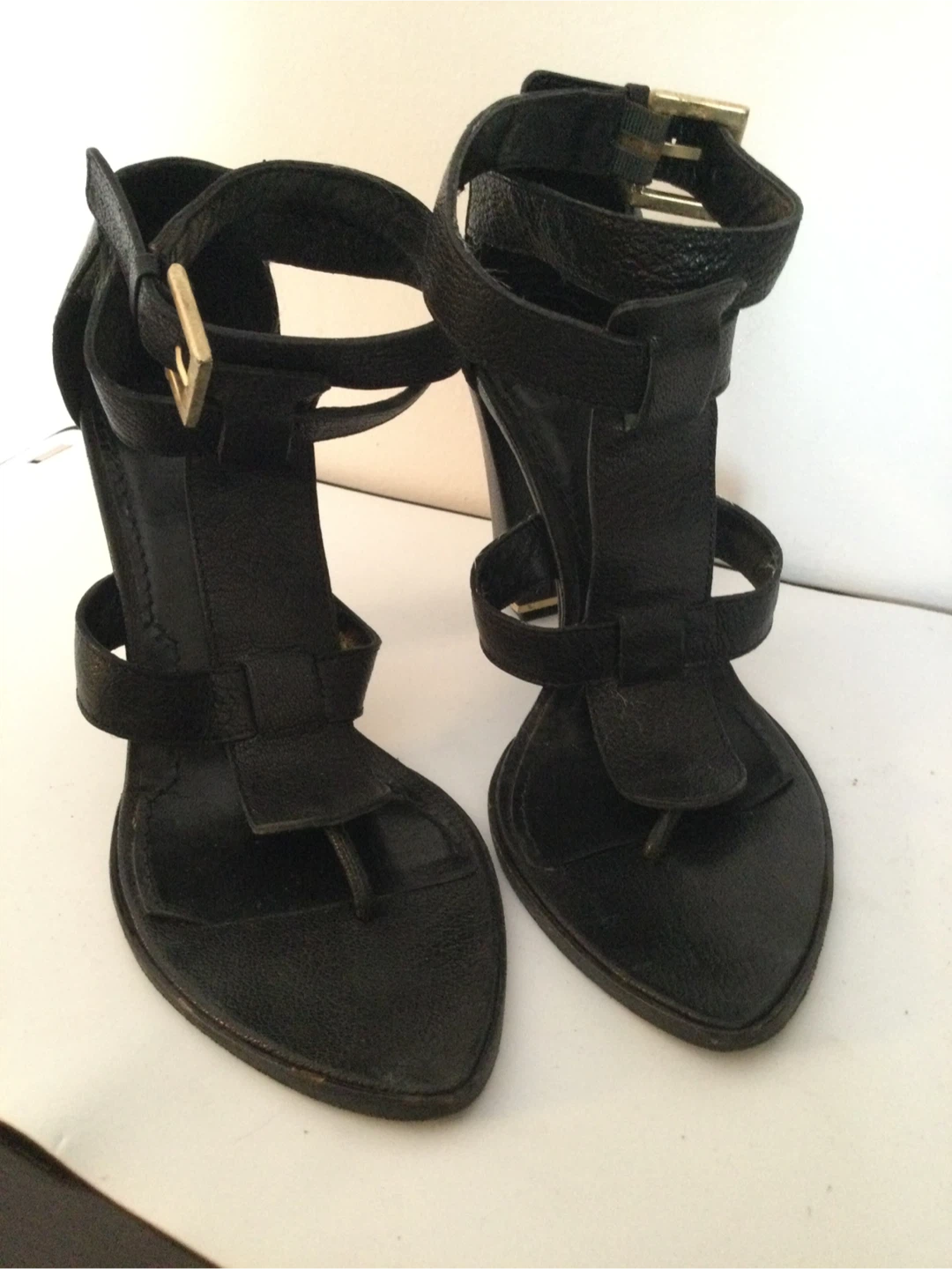 Black Leather Heeled Sandals
