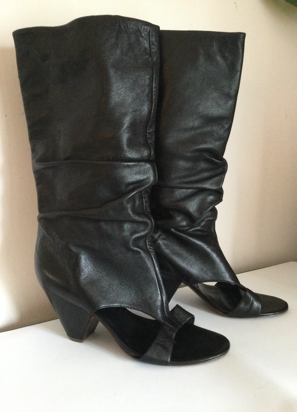 Black Leather Open Toe Slouch Boots - photo 3