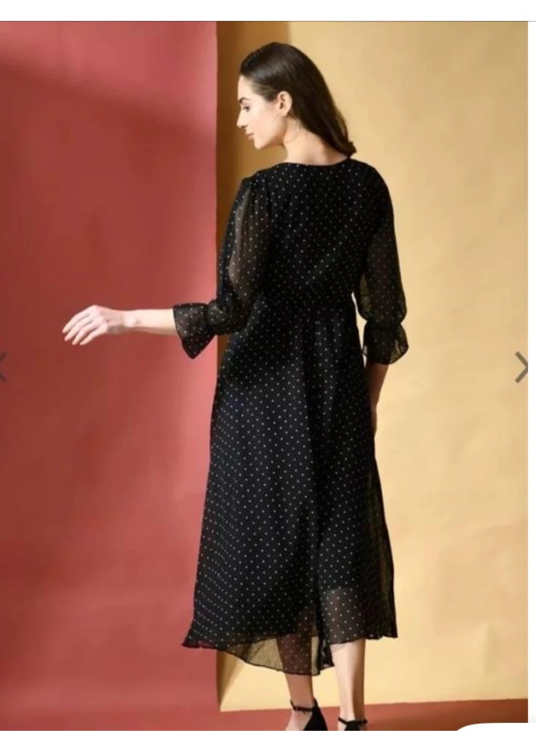 Black polka dot midi dress with sheer sleeves - photo 3