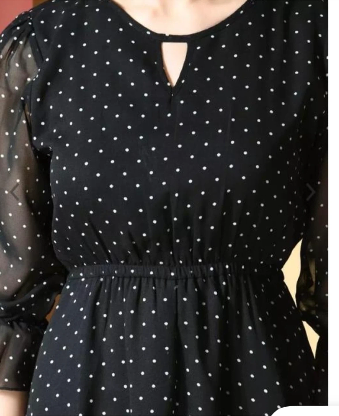 Black polka dot midi dress with sheer sleeves - photo 4