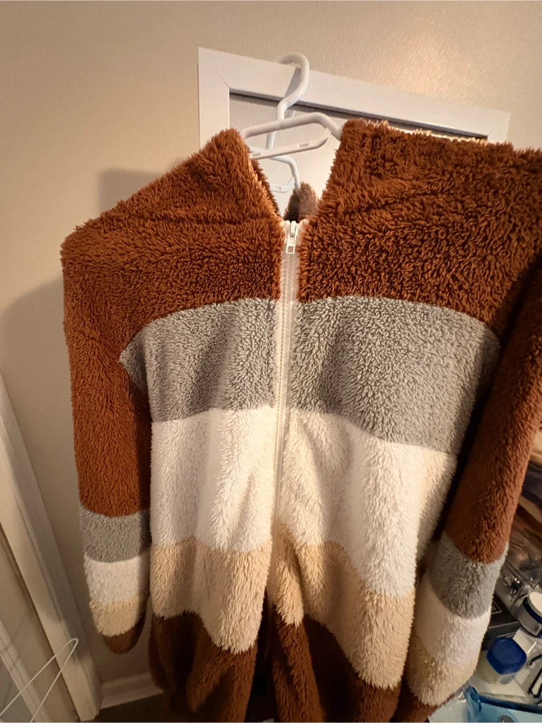 Fleece Fuzzy Striped Zip-Up Hoodie - photo 3