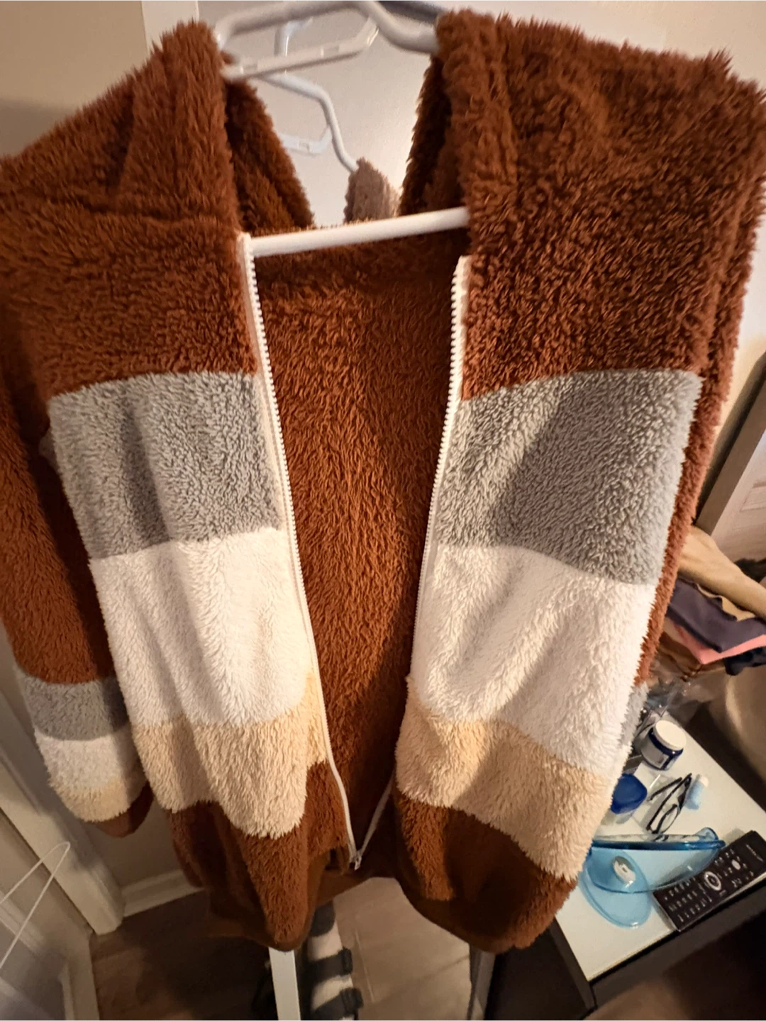 Fleece Fuzzy Striped Zip-Up Hoodie - photo 4