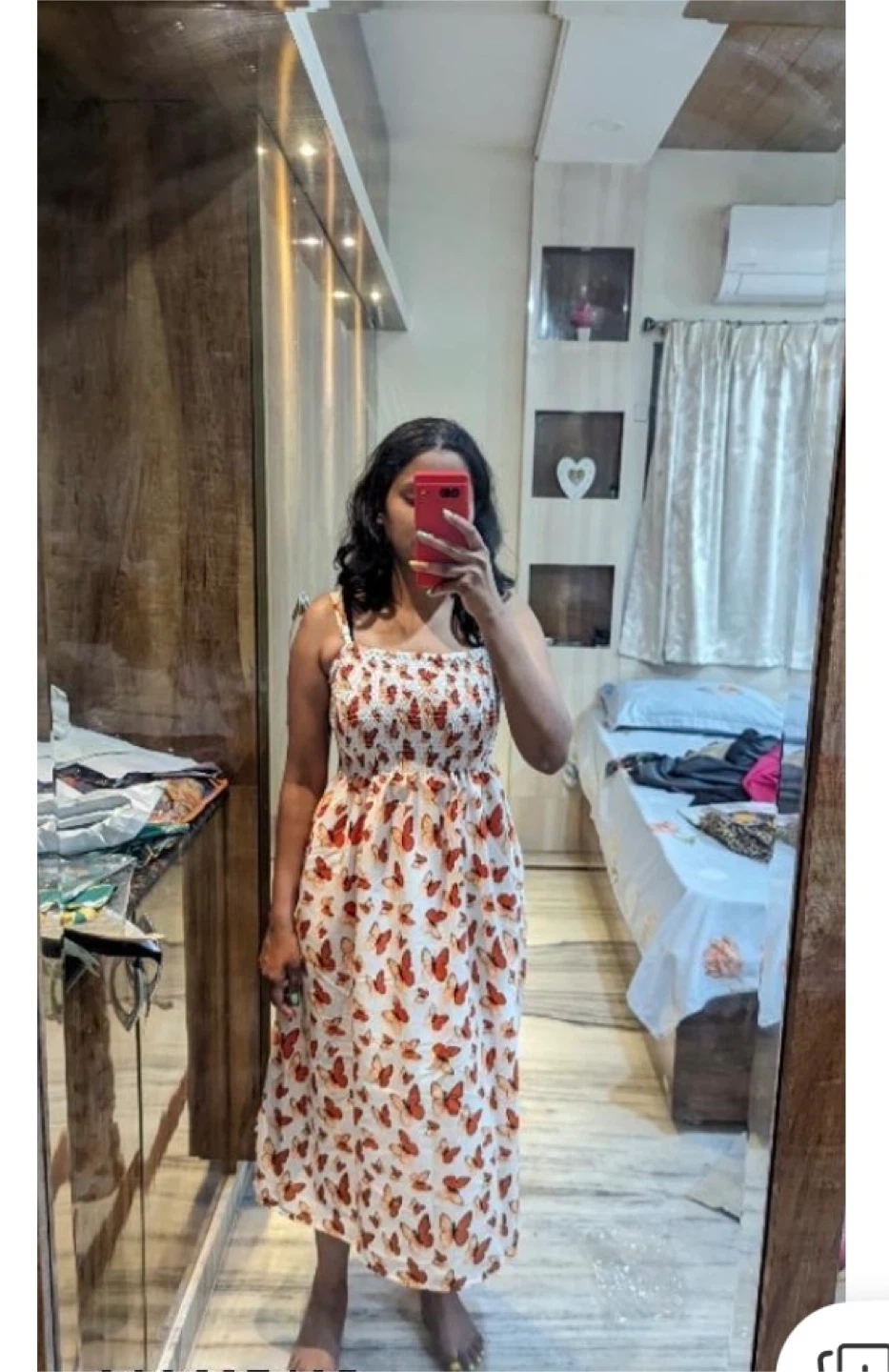 White Butterfly Print Smocked Sundress - photo 3