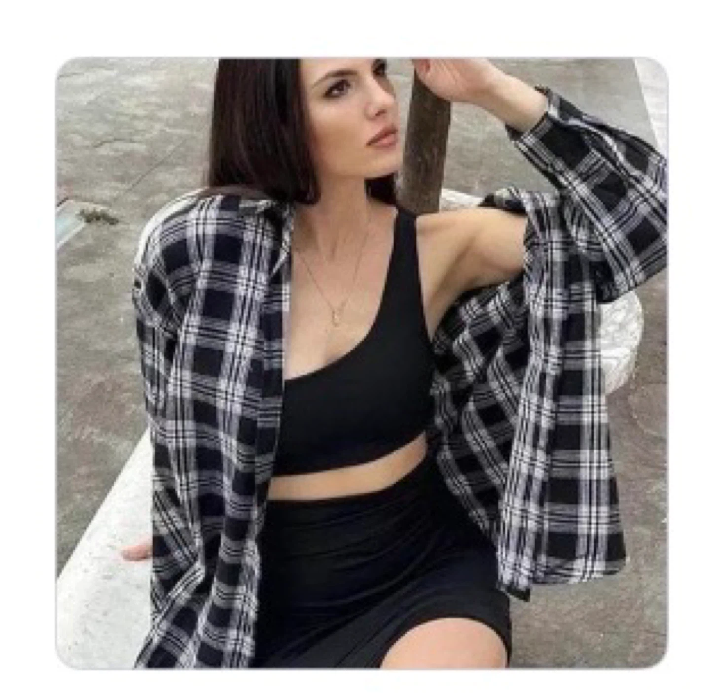 Black and White Plaid Button-Up Shirt