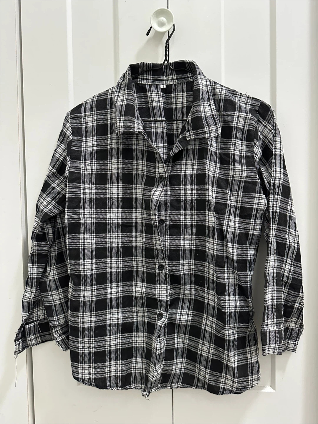 Black and White Plaid Button-Up Shirt - photo 2