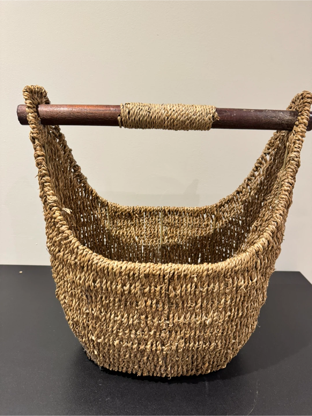 Woven Seagrass Basket with Wooden Handle