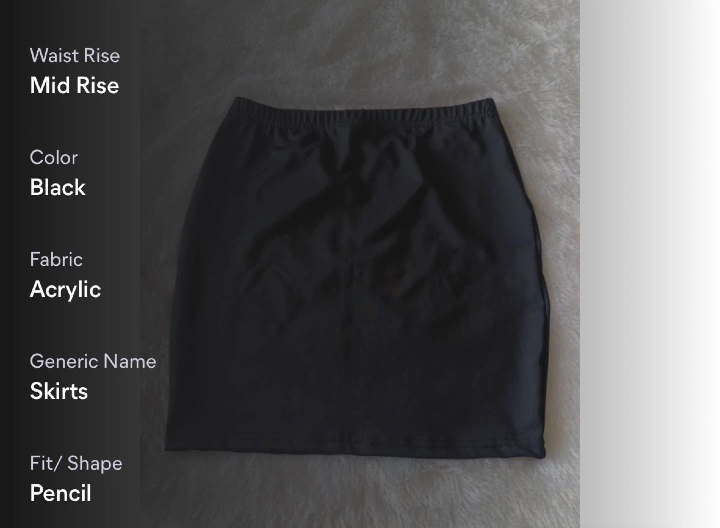 Black Pencil Skirt - Acrylic, Mid Rise - photo 3