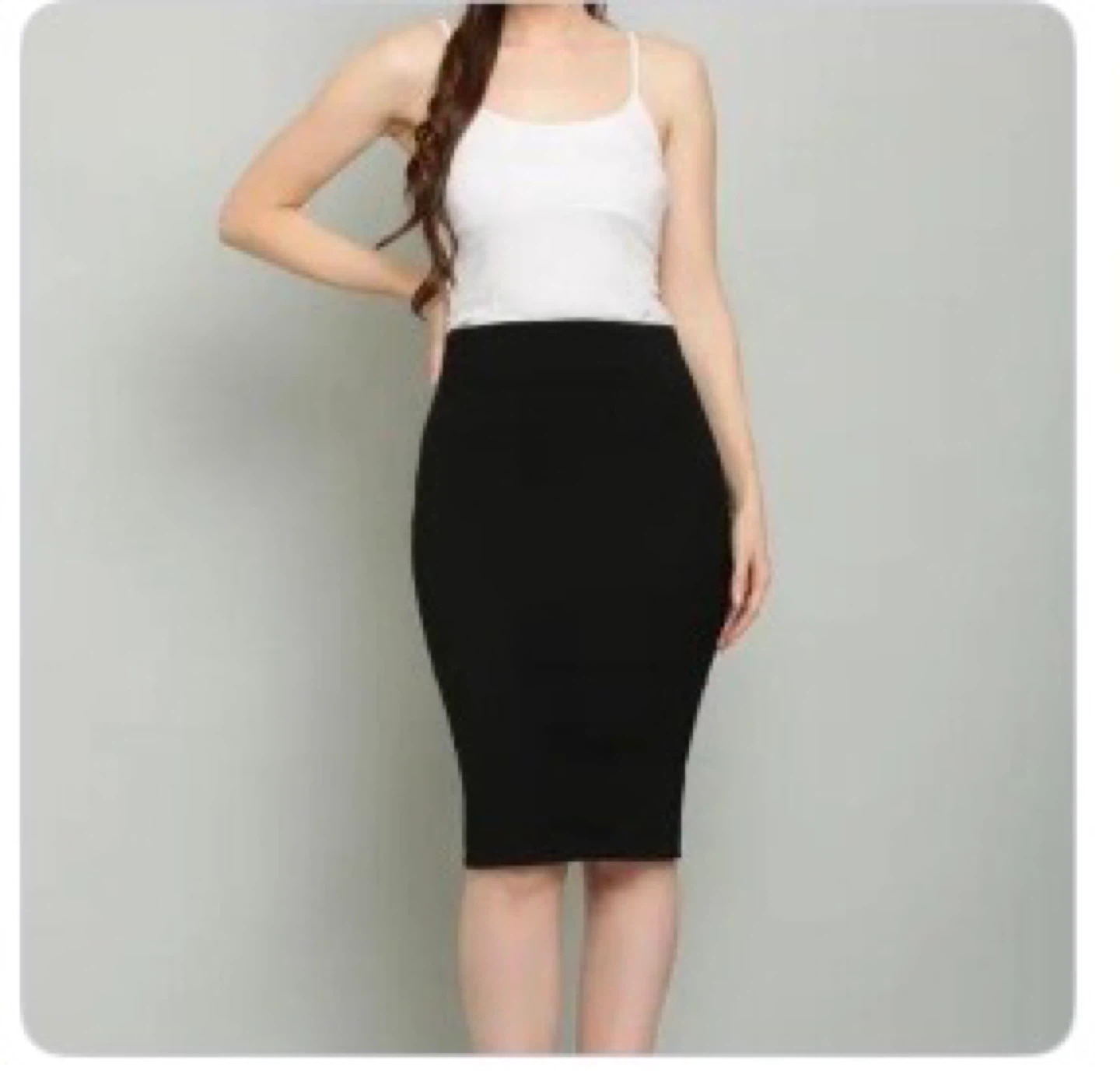 Black Pencil Skirt - Acrylic, Mid Rise