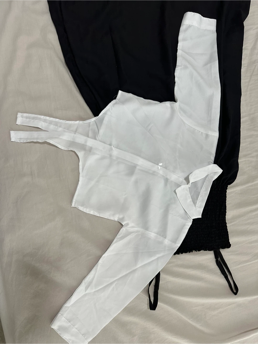 Black Smocked Dress with White Tie-Front Top - photo 3