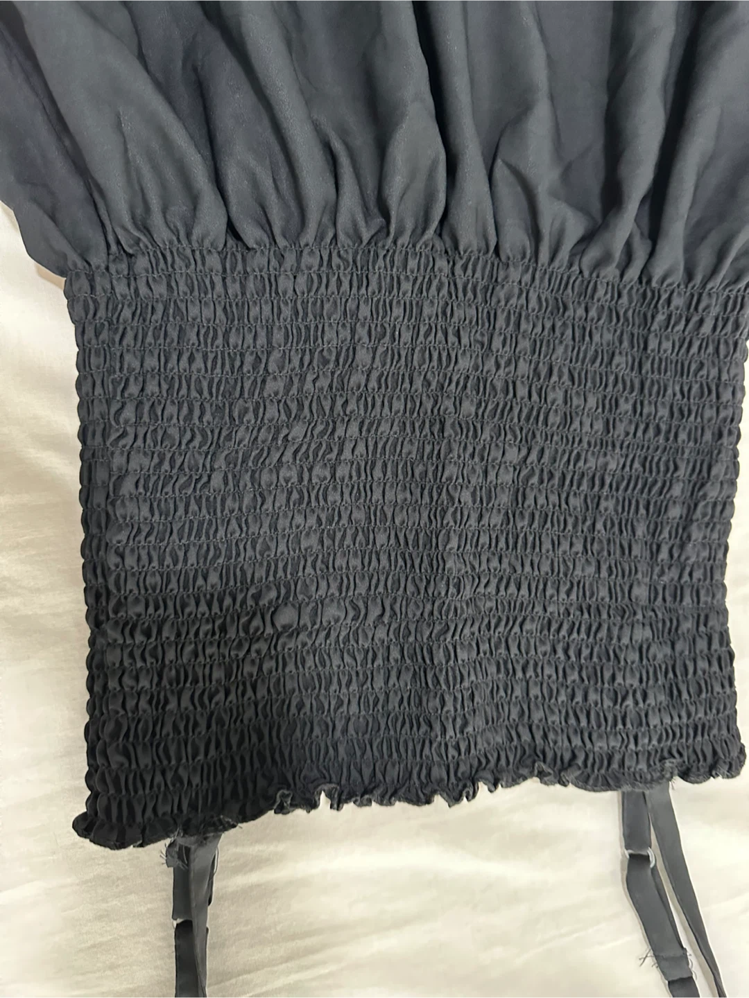 Black Smocked Dress with White Tie-Front Top - photo 5