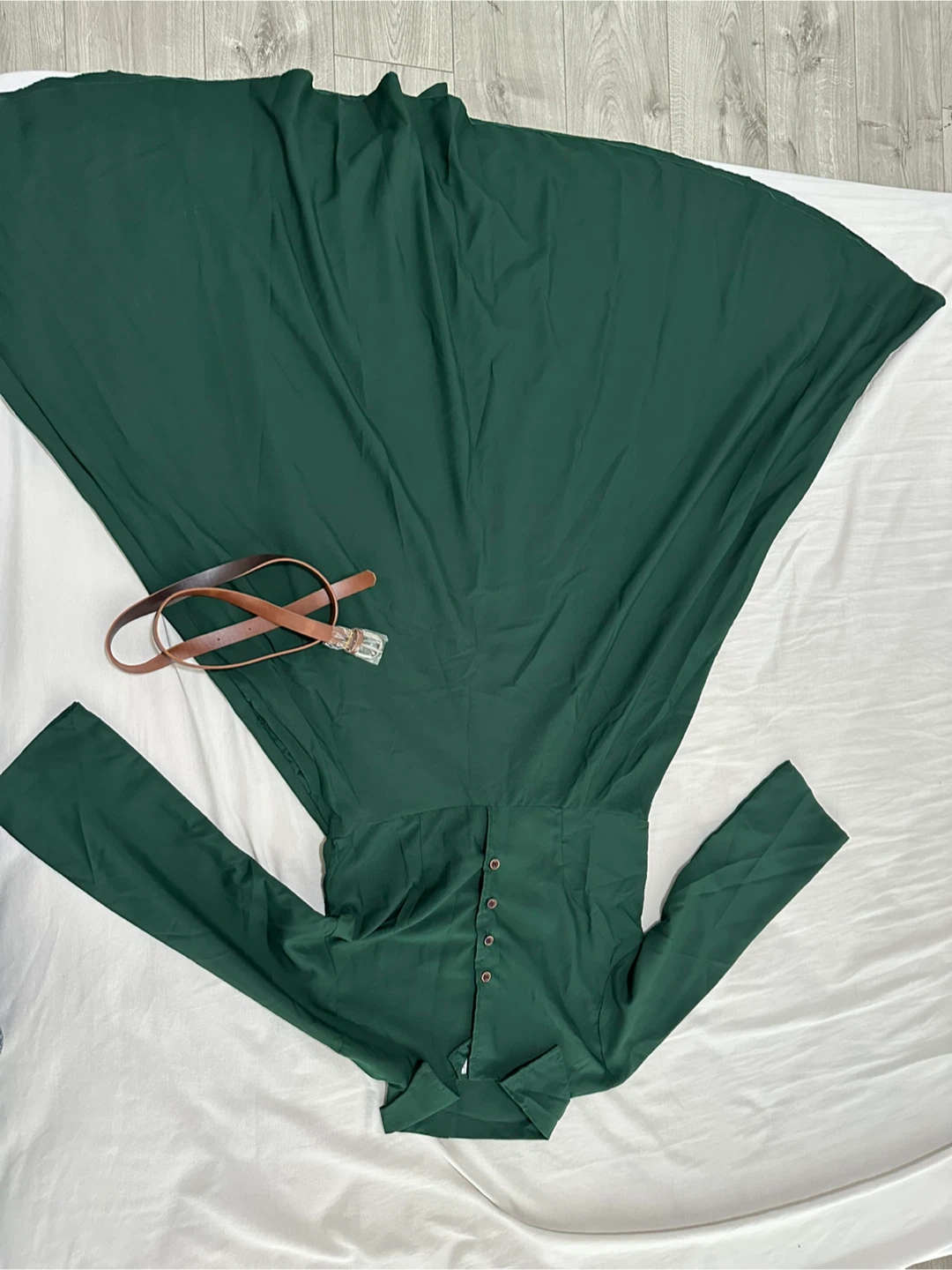 Green Collared Button-Up Maxi Dress with Brown Belt - photo 3