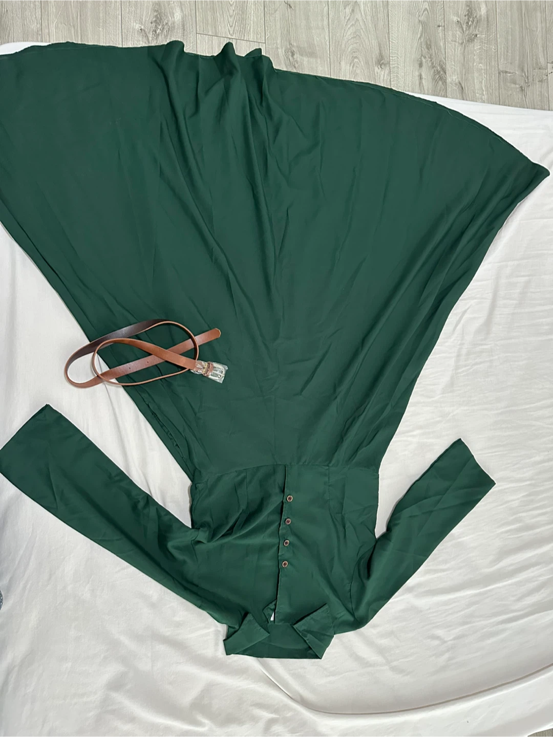 Green Collared Button-Up Maxi Dress with Brown Belt - photo 4