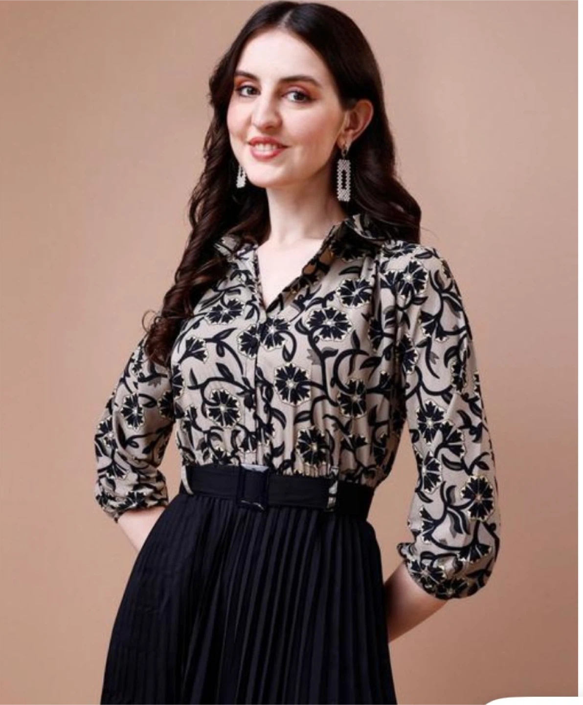 Pleated Midi Dress with Floral Print - photo 3