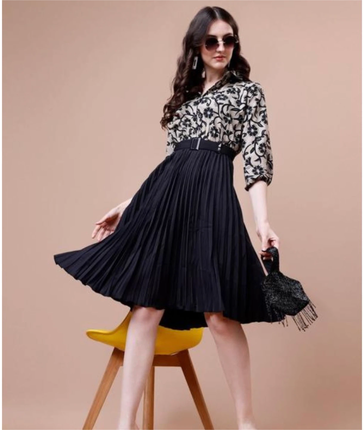 Pleated Midi Dress with Floral Print - photo 2