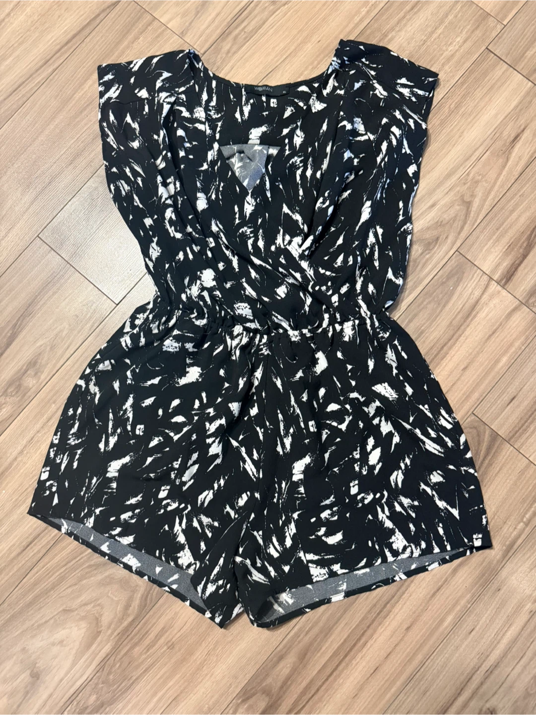 Black and White Abstract Print Romper