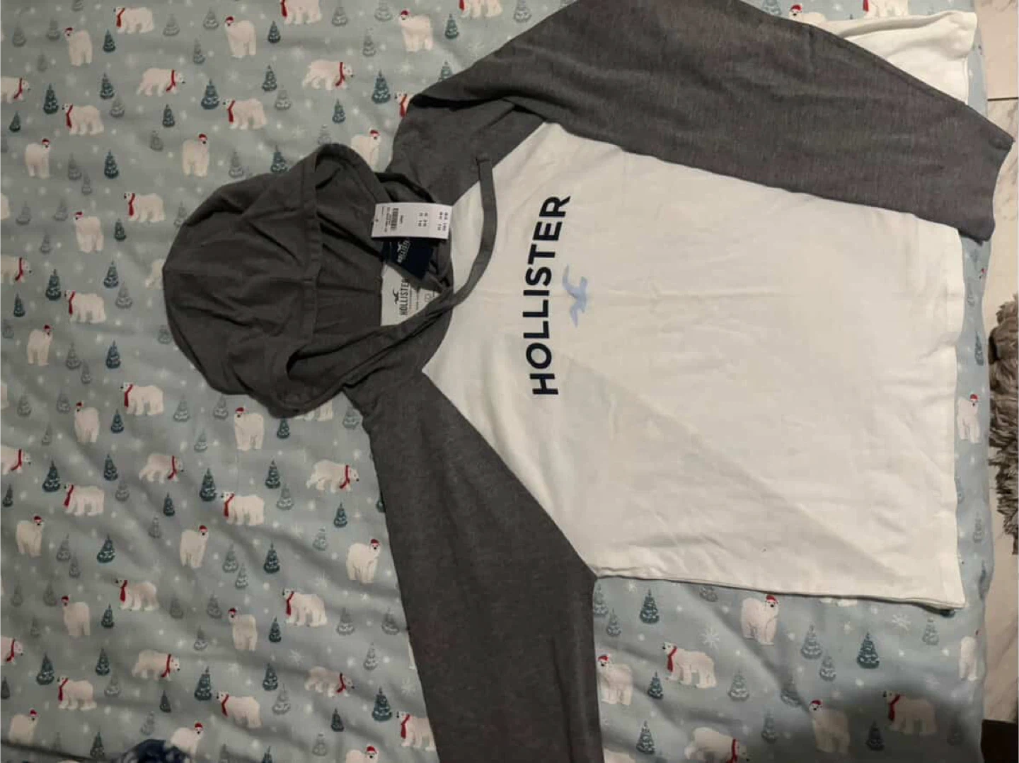 Hollister Raglan Hoodie White/Gray Size Large