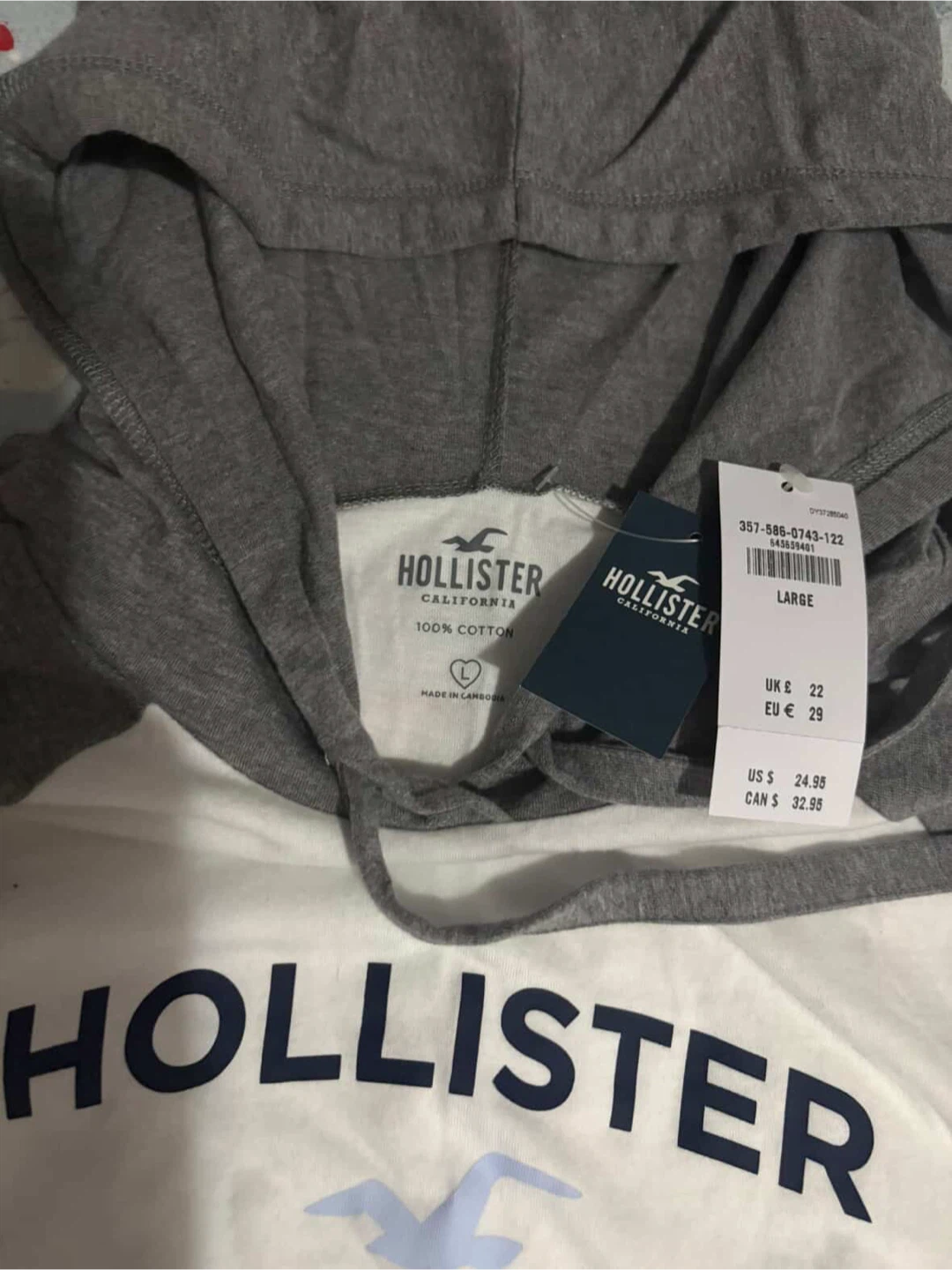 Hollister Raglan Hoodie White/Gray Size Large - photo 3