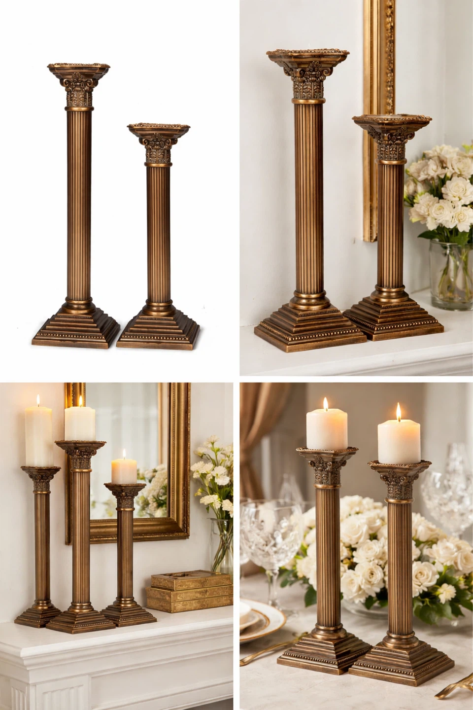Pair of Decorative Column Candlestick Holders