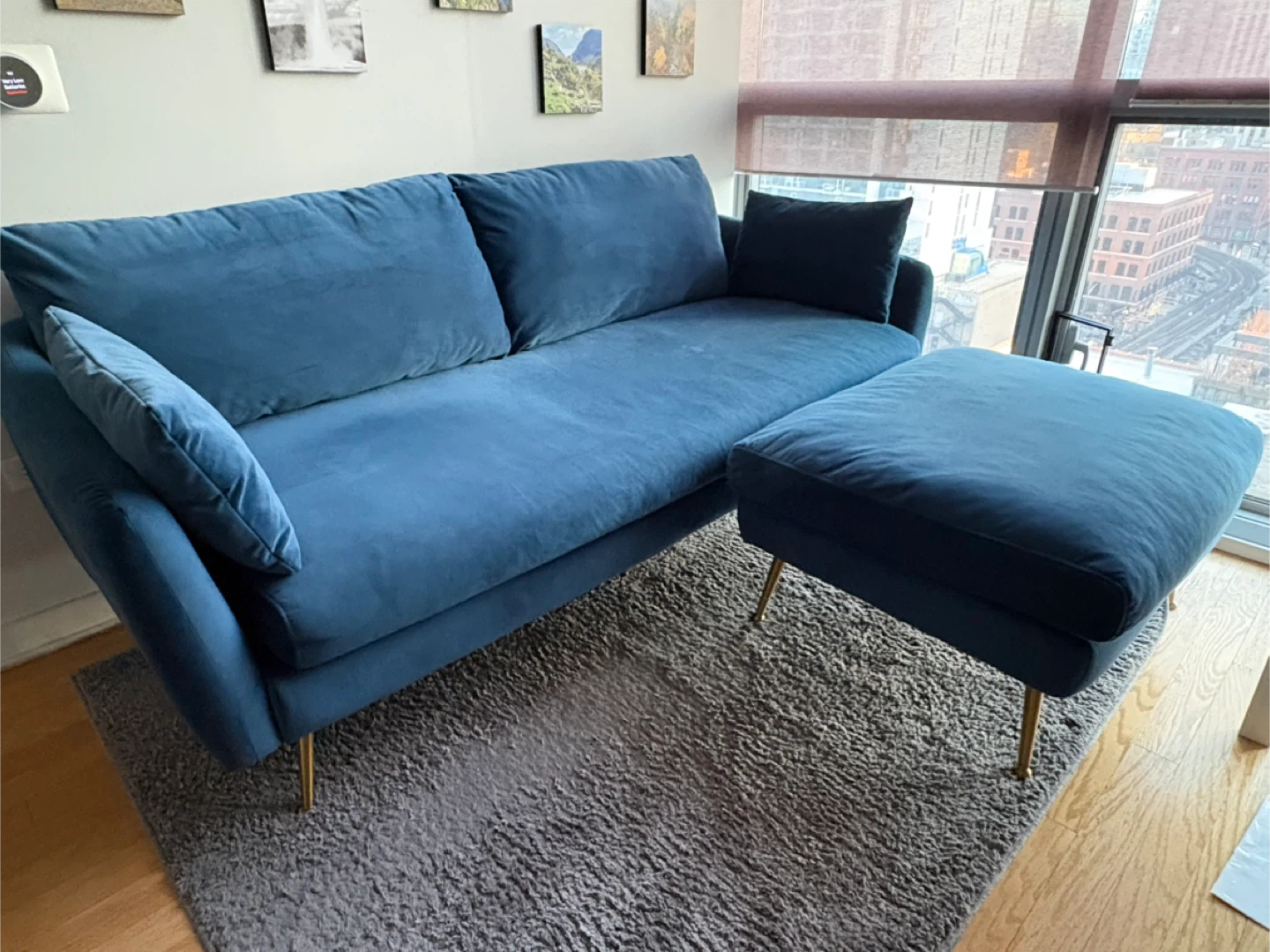 Modular Blue Velvet Sofa w/Ottoman (Albany Park) - photo 3