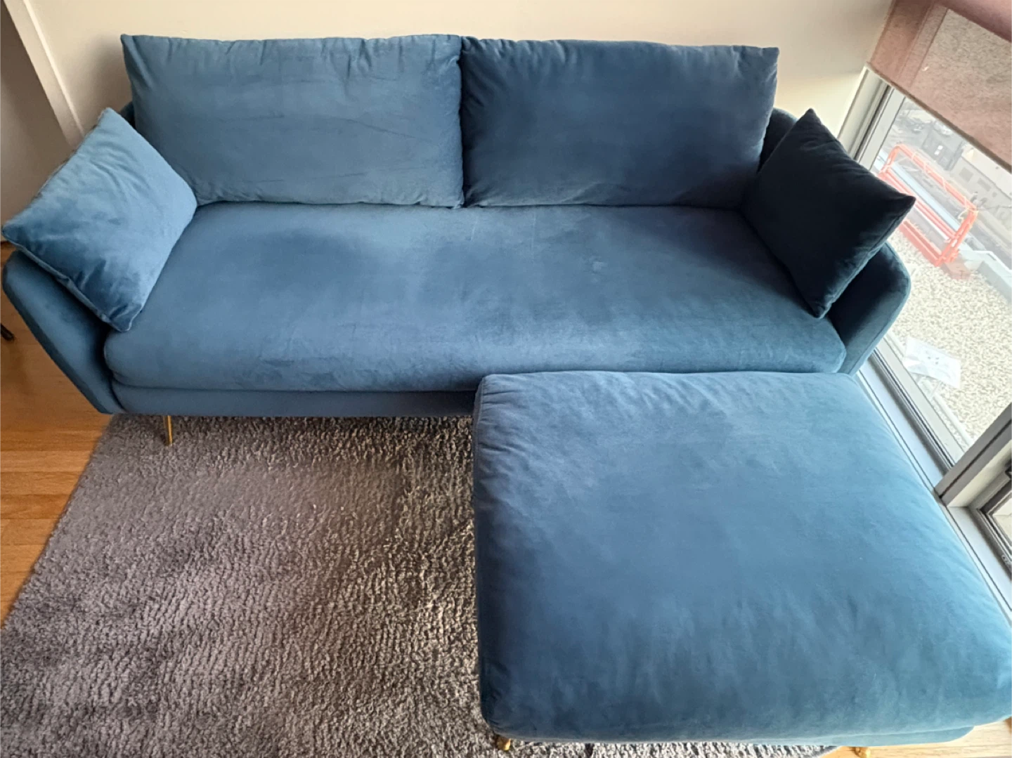 Modular Blue Velvet Sofa w/Ottoman (Albany Park) - photo 4