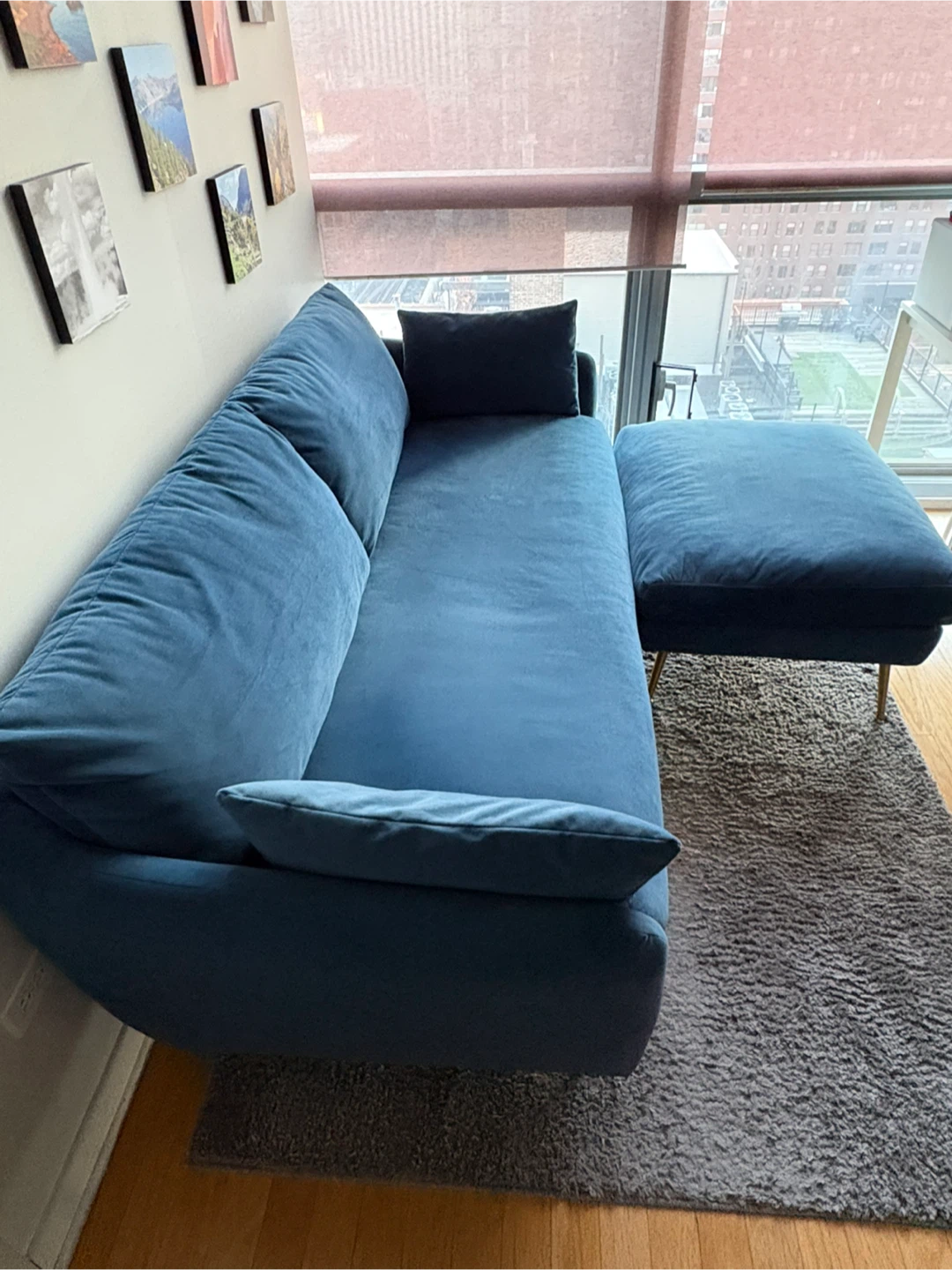 Modular Blue Velvet Sofa w/Ottoman (Albany Park) - photo 5