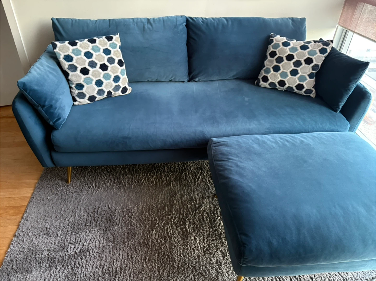 Modular Blue Velvet Sofa w/Ottoman (Albany Park) - photo 2
