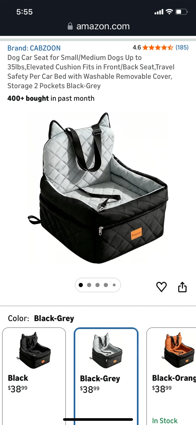 CABZOON Dog Car Seat for Small/Medium Dogs Up to 35lbs