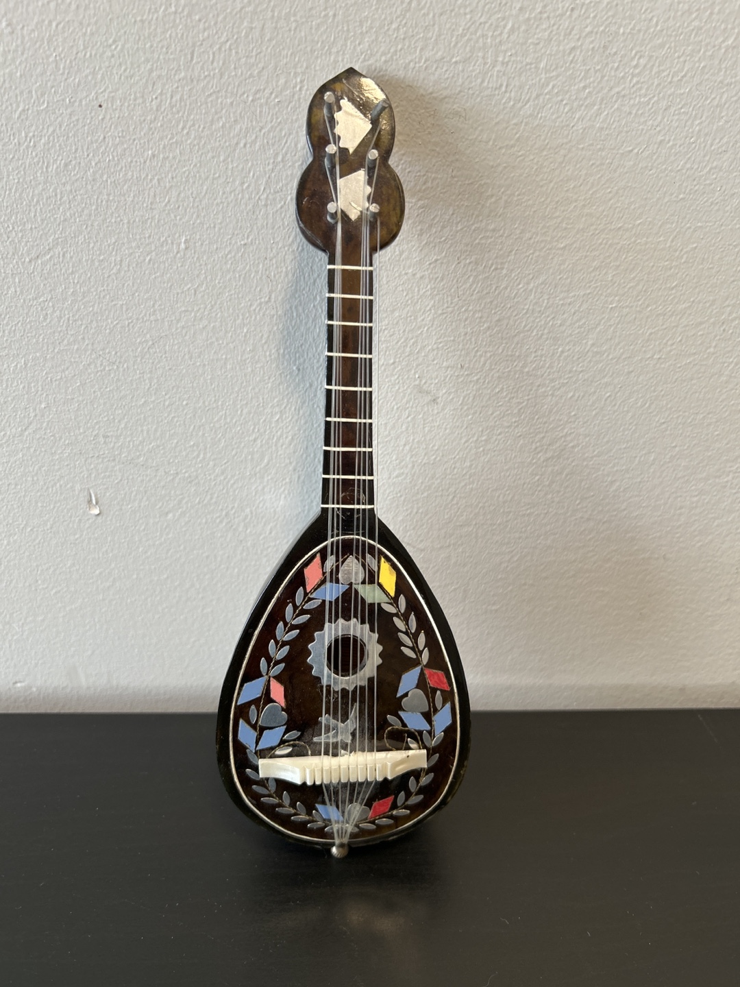 Vintage mini decorative Mandolin Music Box Hand painted -