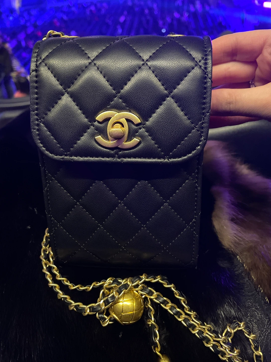 Black Quilted Flap Bag with Gold Chain
