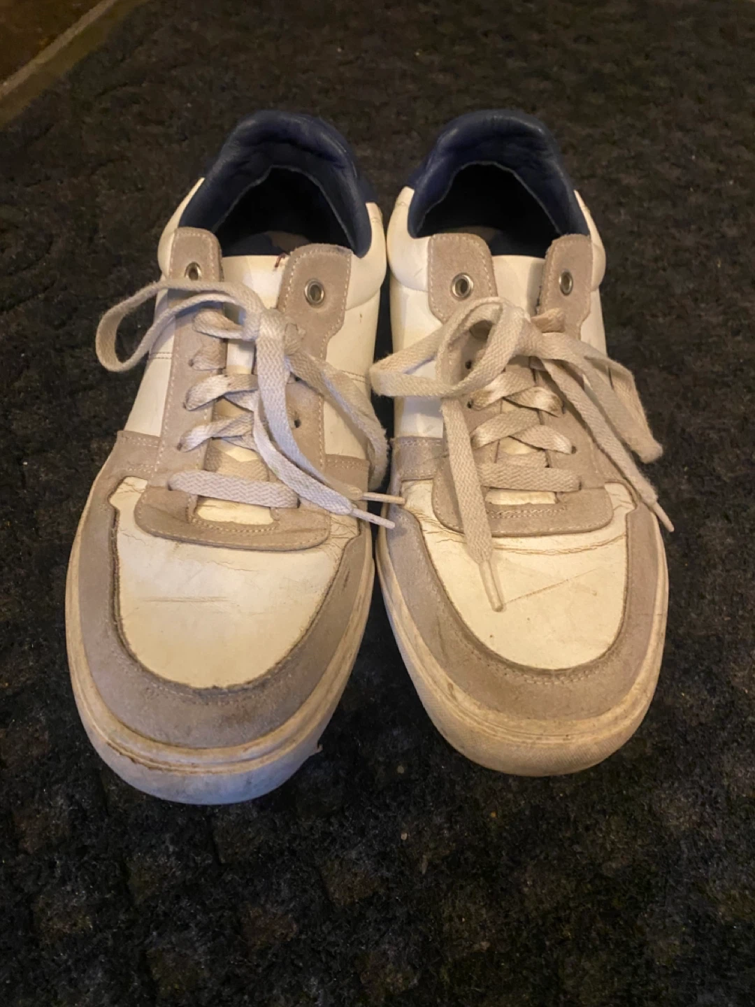 Men's White and Grey Lace-Up Sneakers