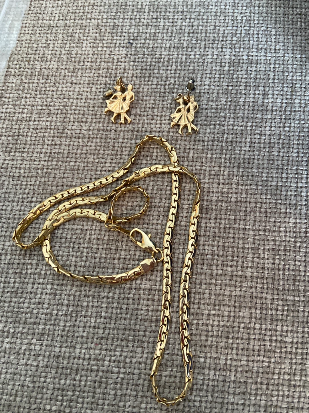 Gold Tone Dancing Couple Necklace and Earrings Set