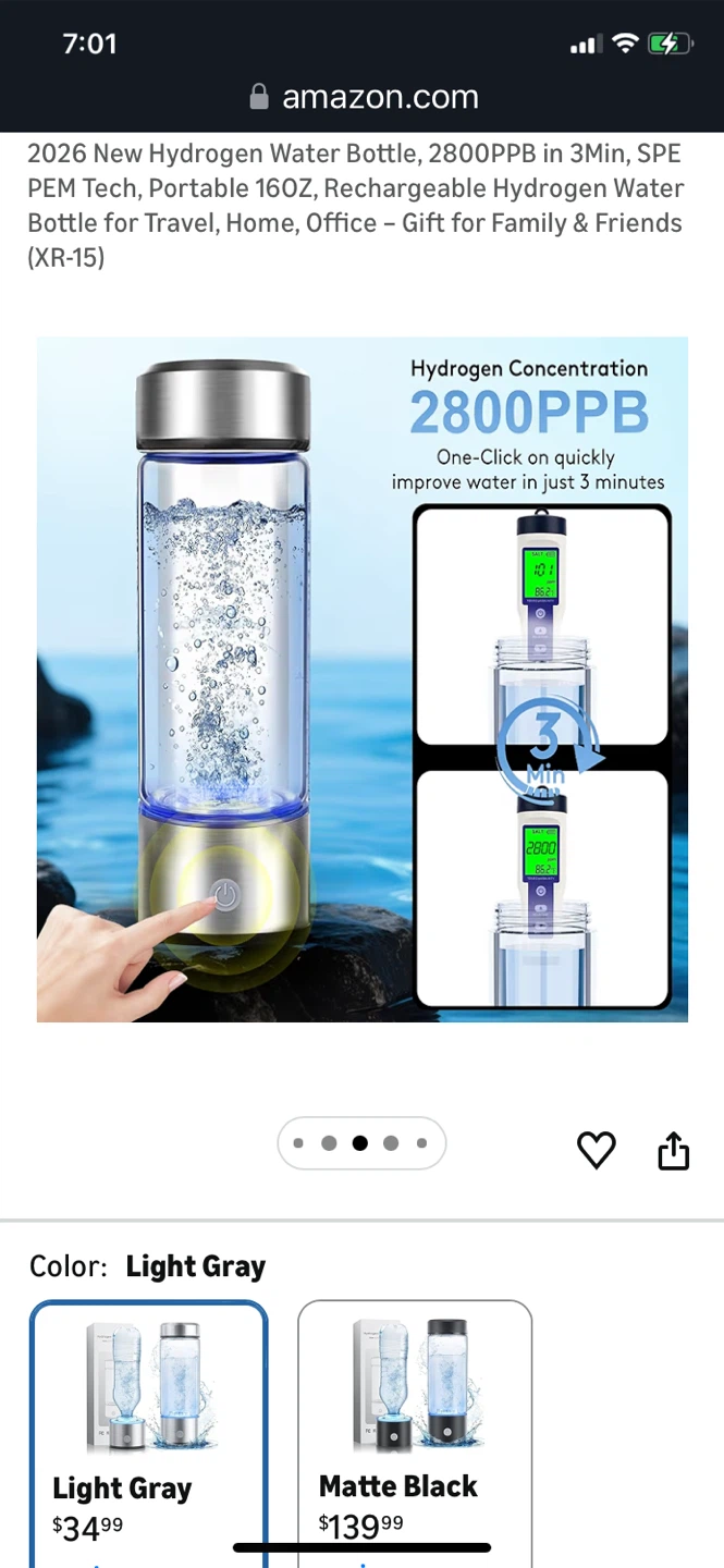 Portable Hydrogen Water Bottle - Light Gray - photo 3