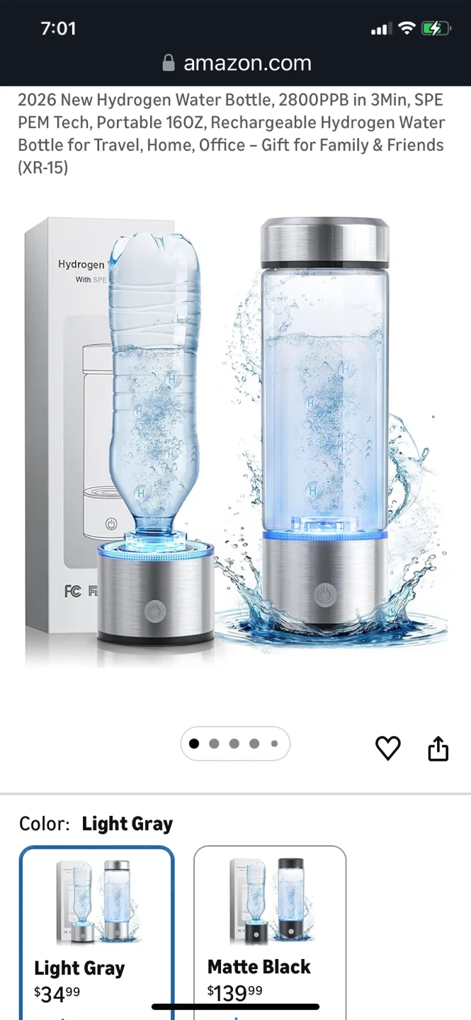 Portable Hydrogen Water Bottle - Light Gray