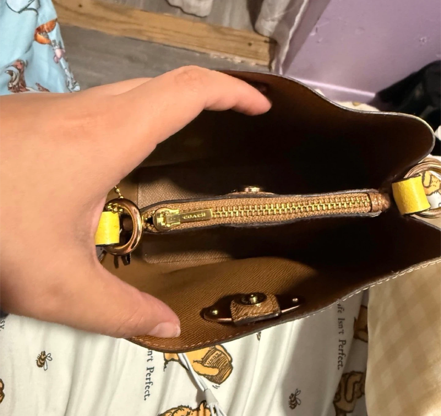 Coach Mini Bucket Bag with Yellow Strap - photo 5