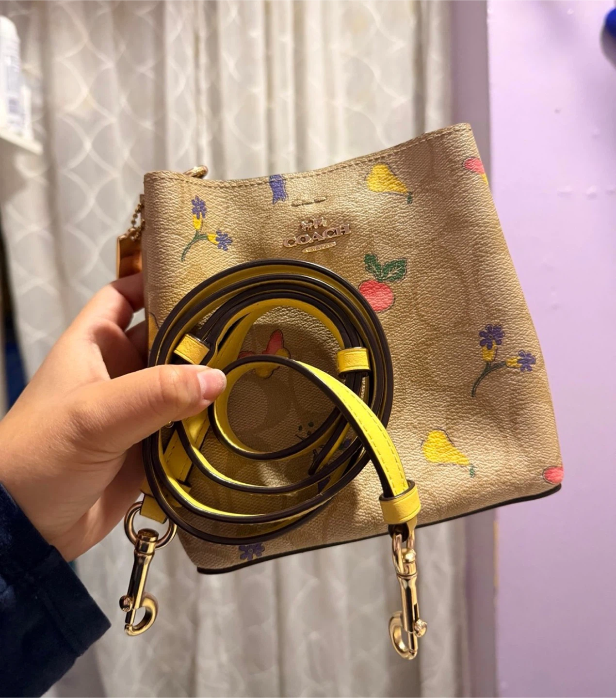 Coach Mini Bucket Bag with Yellow Strap