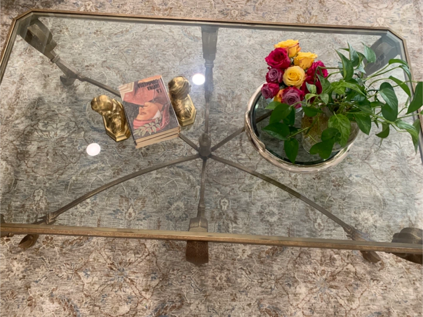 Antique Rod Iron Metal and Glass Coffee Table - photo 3