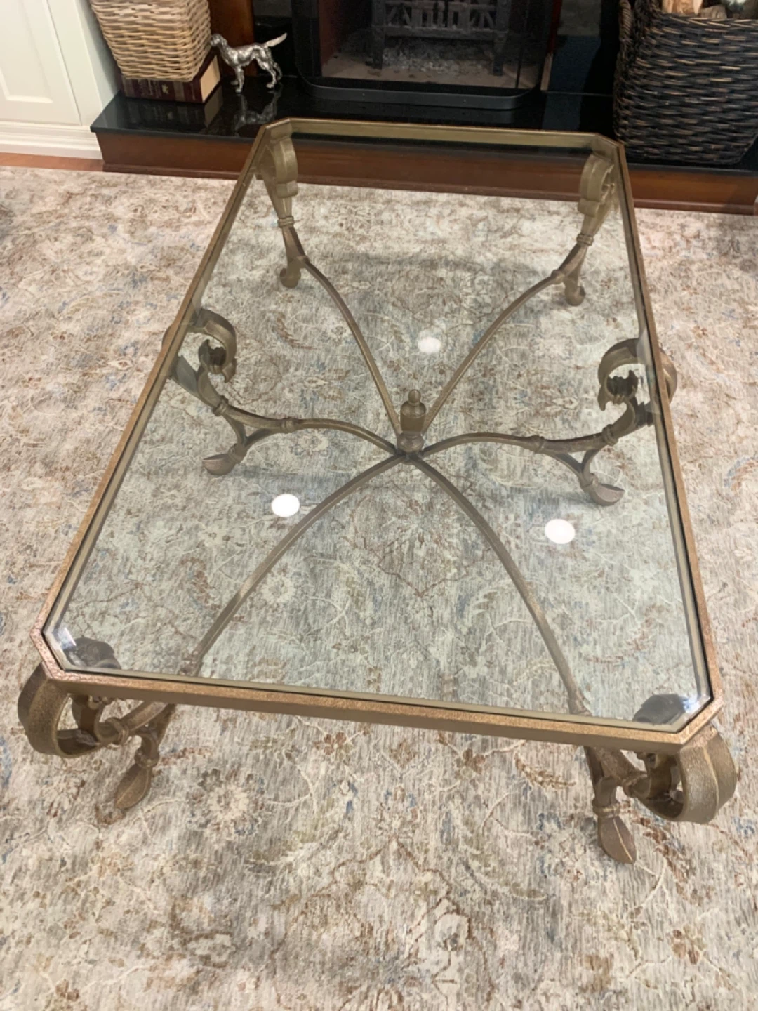 Antique Rod Iron Metal and Glass Coffee Table - photo 5
