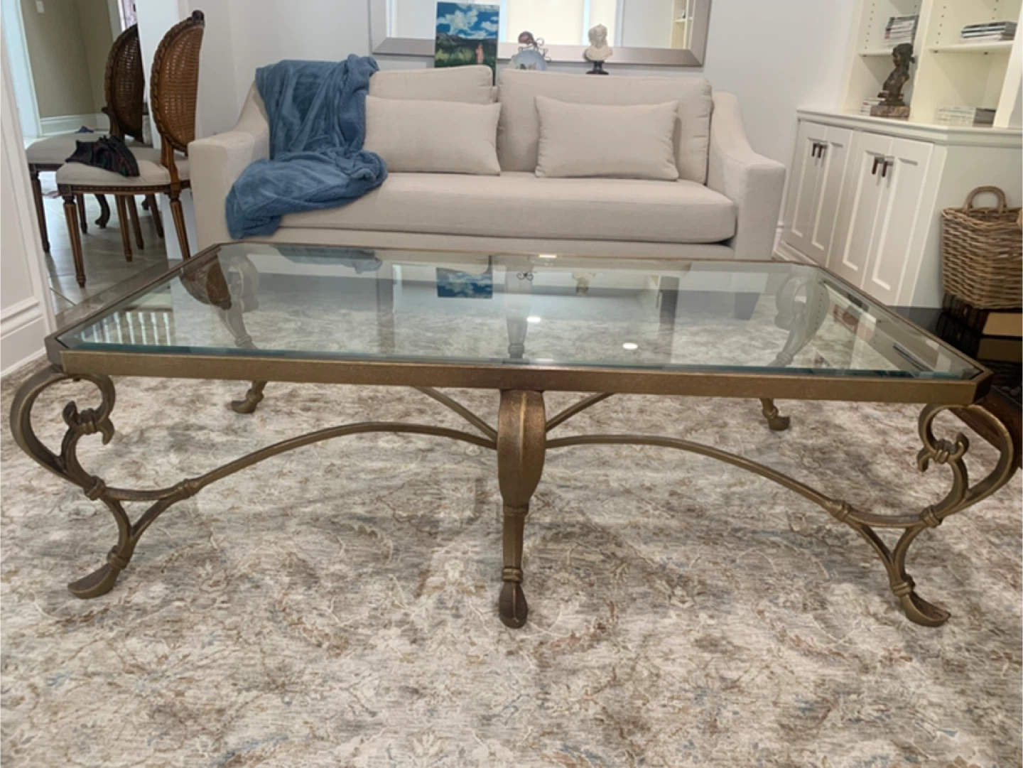 Antique Rod Iron Metal and Glass Coffee Table - photo 2