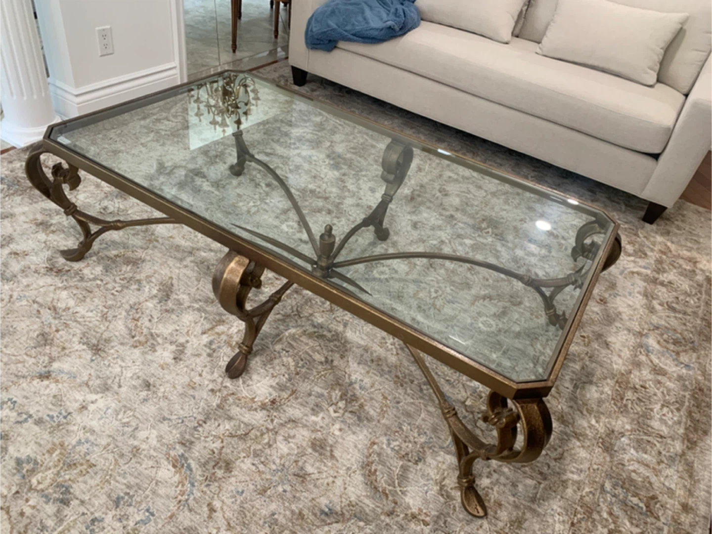 Antique Rod Iron Metal and Glass Coffee Table