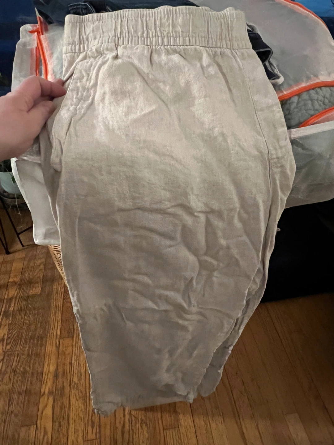 Women’s washable linen pants, cream color, size XL