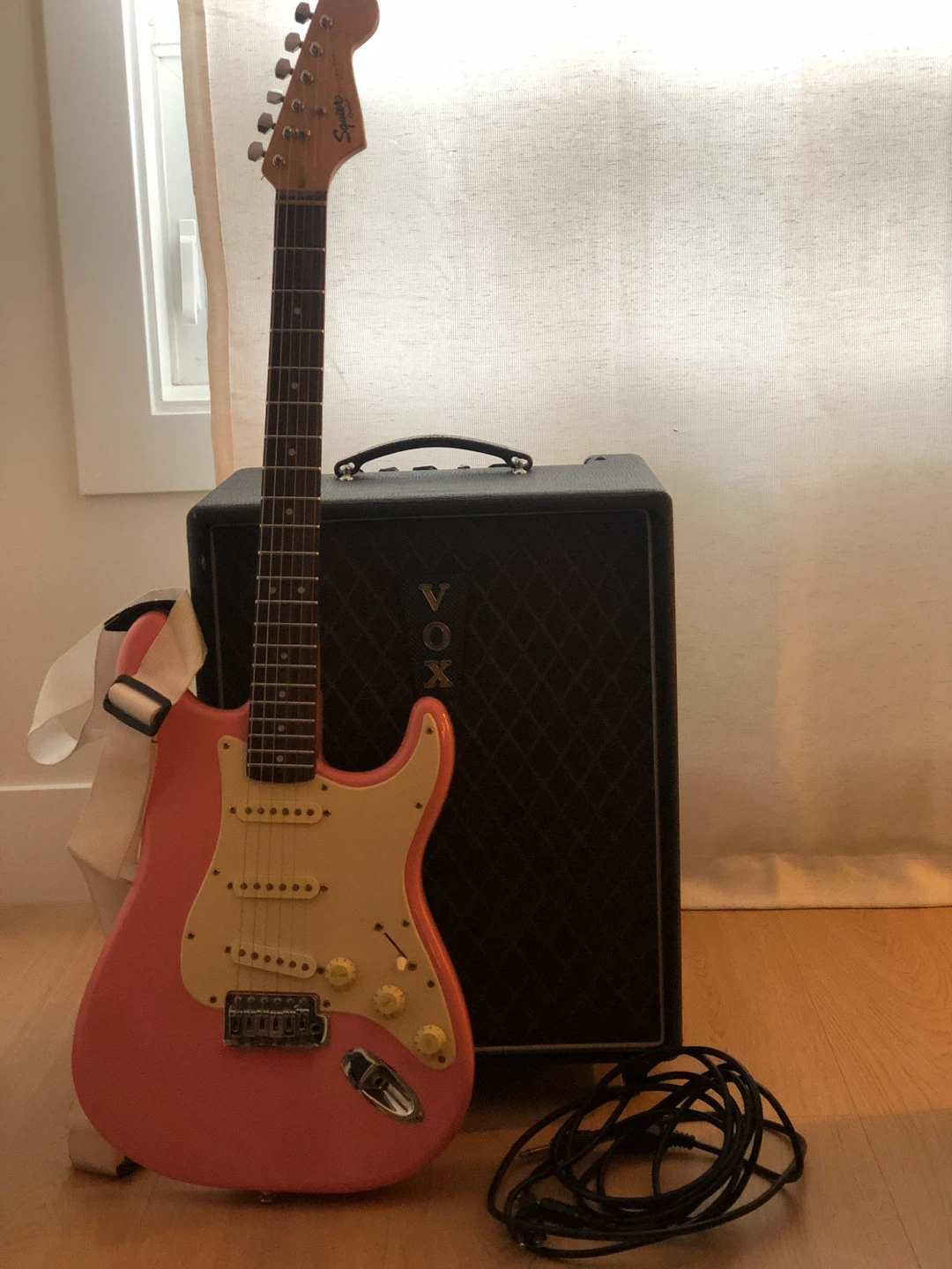 VOX Guitar Amplifier and Pink Electric Guitar Set